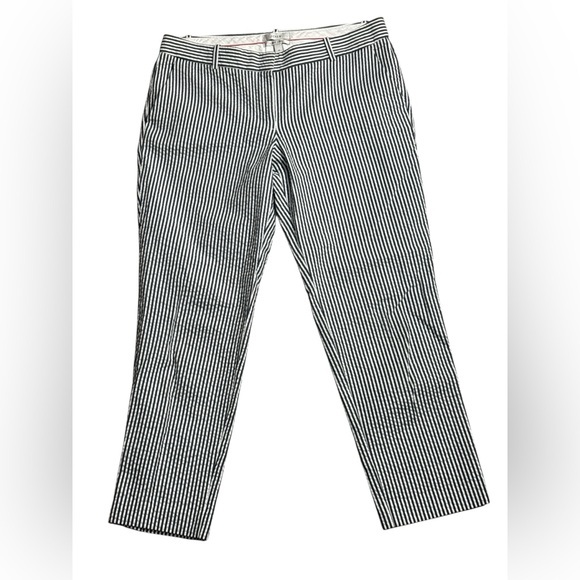 EUC J.Crew Cafe Capri Size 4 100% Cotton Capris Navy & White - Picture 1 of 6